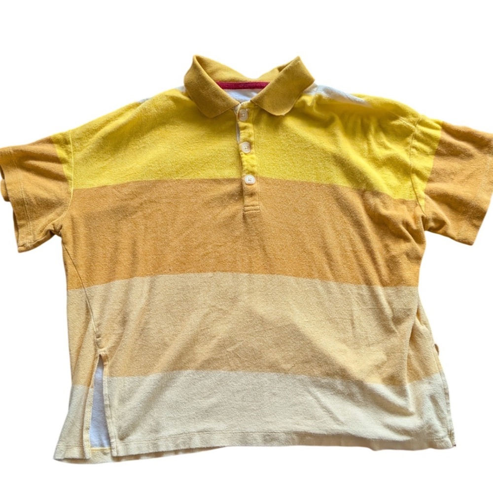 BDG Urban Outfitters Yellow Striped Terry Cloth Polo Shirt Wmn S/P Relaxed Retro